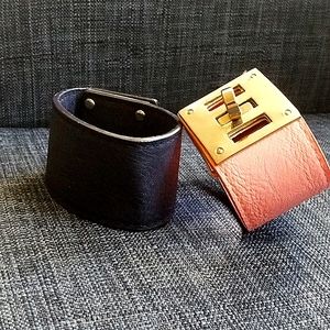 Two unique Vegan Leather Cuff Bracelets in Pink and Navy